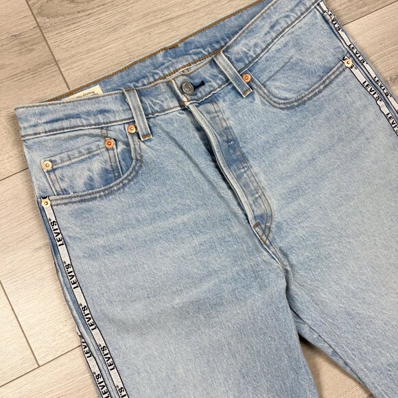 Levi’s Womens 501 Original Sport Stripe Straight Cropped Jeans Light Blue Sz 28 - Picture 3 of 6